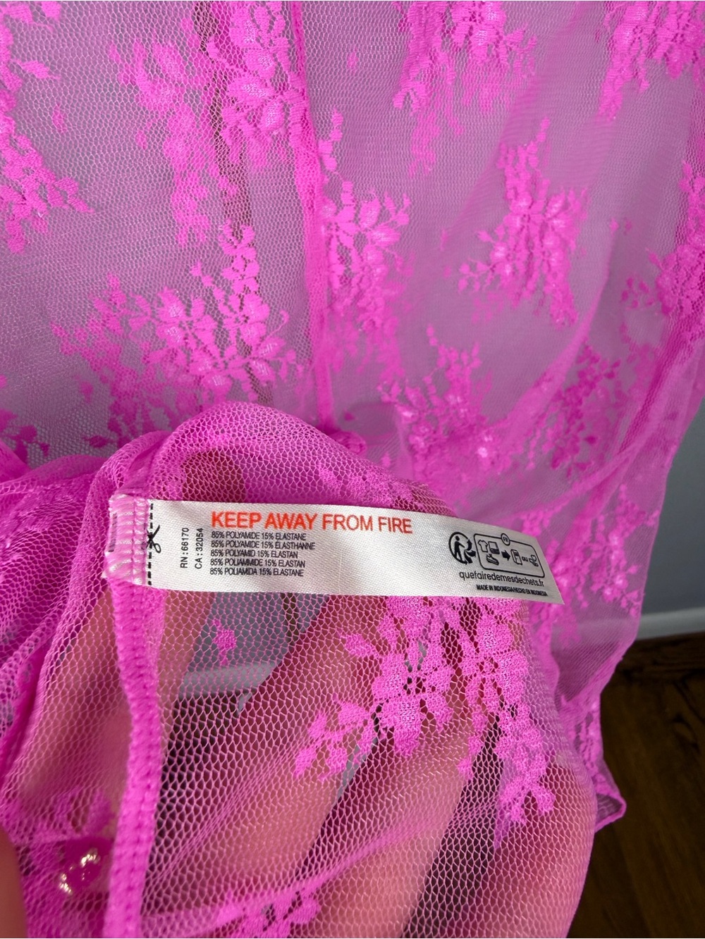 NWT SOLD OUT Free People Lady Lux Neon Pink Lace Mesh Layering Top S - Picture 7 of 7